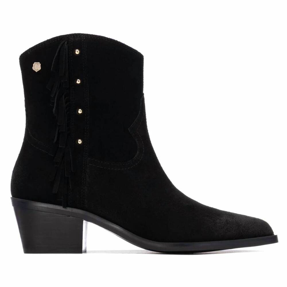 NEW CARMELA women's suede fringe ankle booties in black